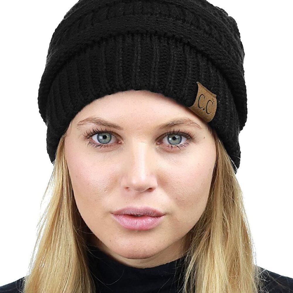 C.C Black Cable Knit Winter Beanie